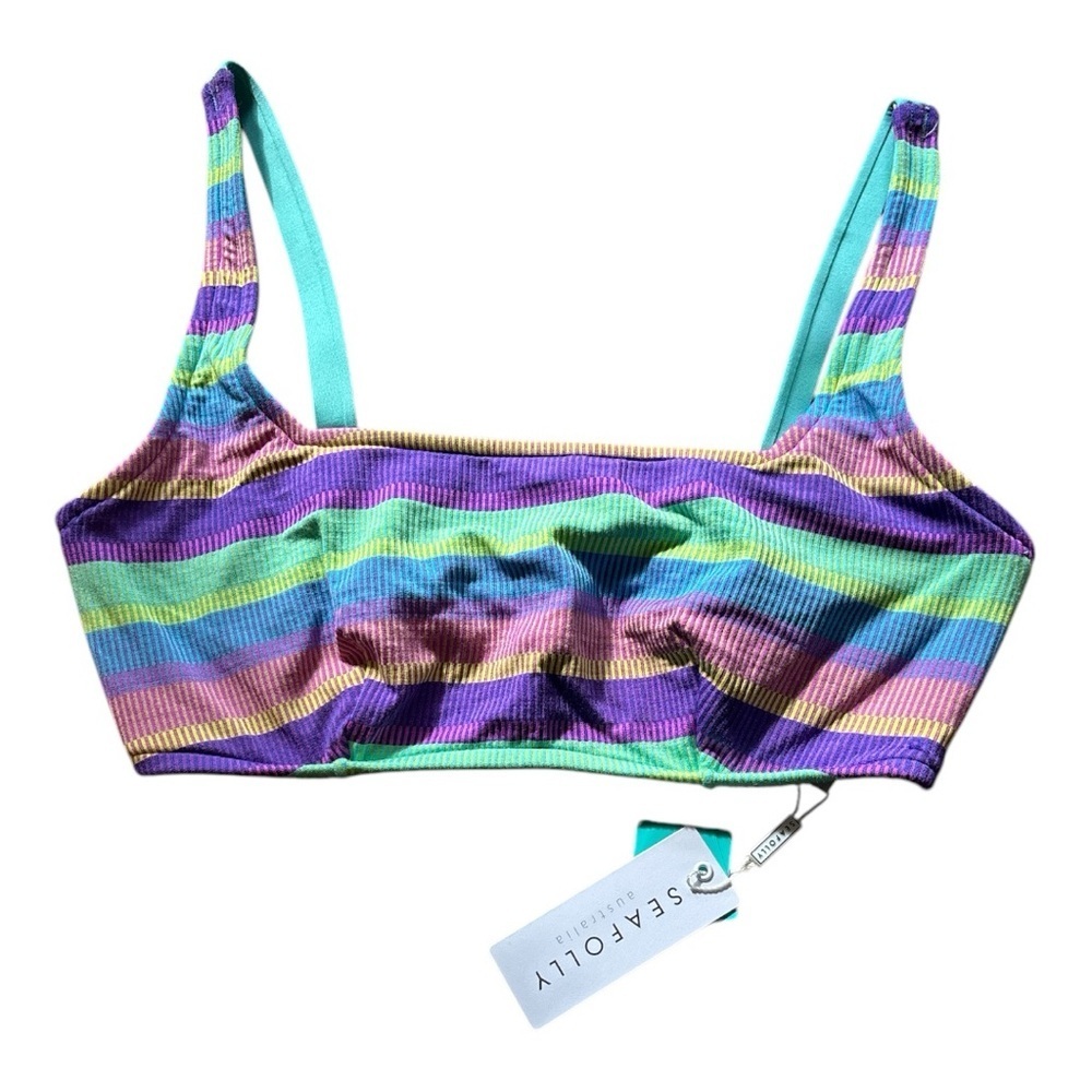 Seafolly Green and Purple Spot Bikini Top with Underwire Volleyball Size 6F